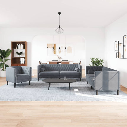 3-personers Chesterfield-sofasæt med puder fløjl mørkegrå