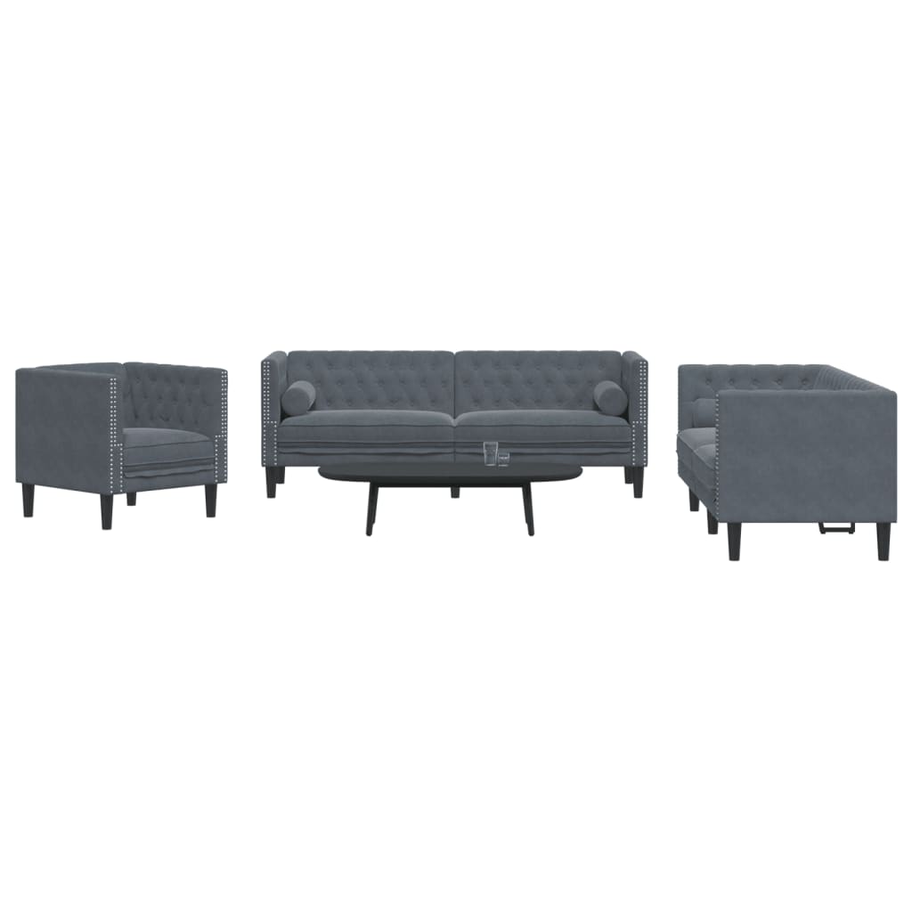 3-personers Chesterfield-sofast med puder fljl mrkegr