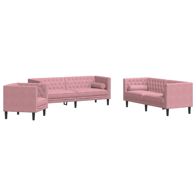 3-personers Chesterfield-sofasæt med puder fløjl pink
