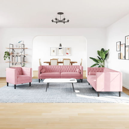 3-personers Chesterfield-sofasæt med puder fløjl pink