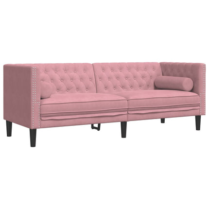 3-personers Chesterfield-sofasæt med puder fløjl pink