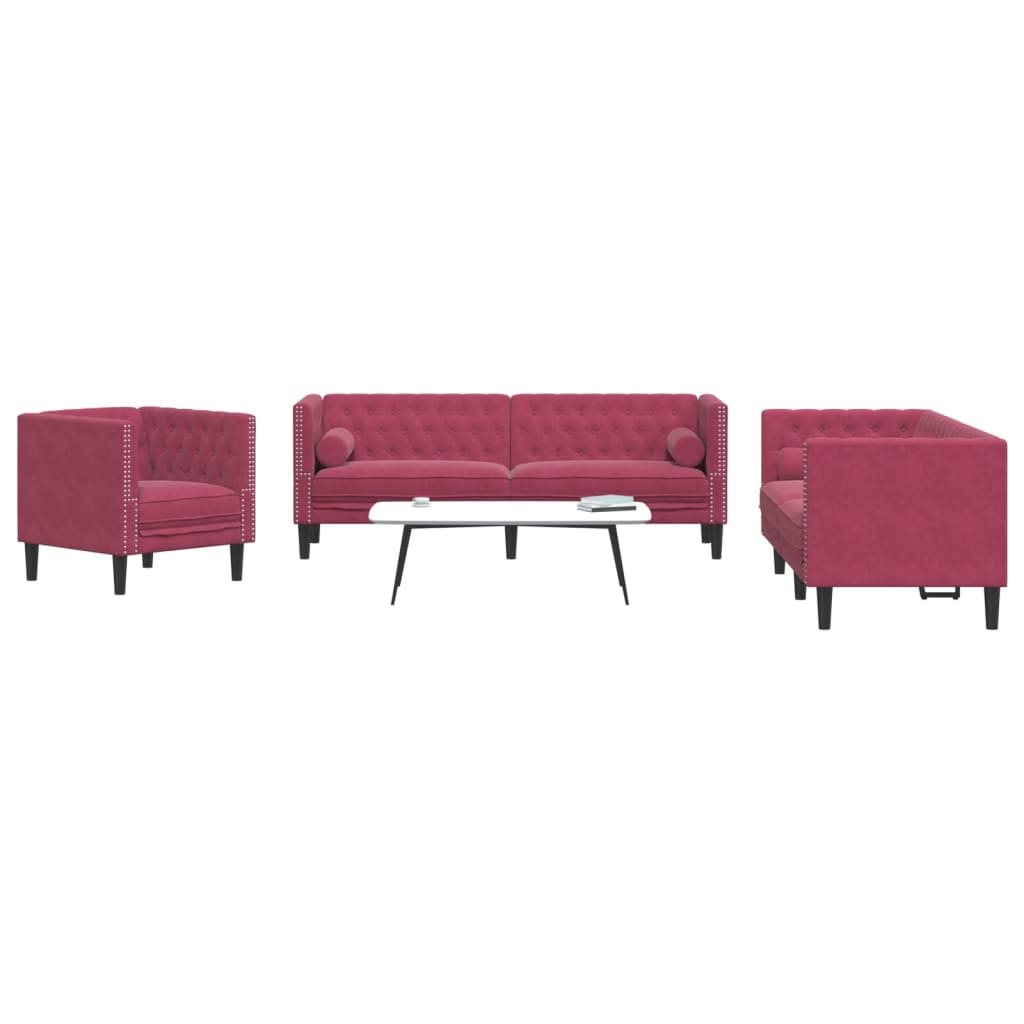 3-personers Chesterfield-sofast med puder fljl vinrd