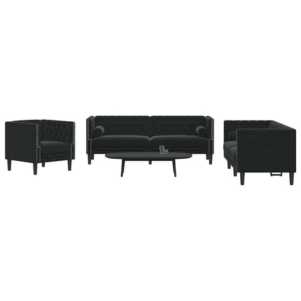 3-personers Chesterfield-sofasæt med puder fløjl sort