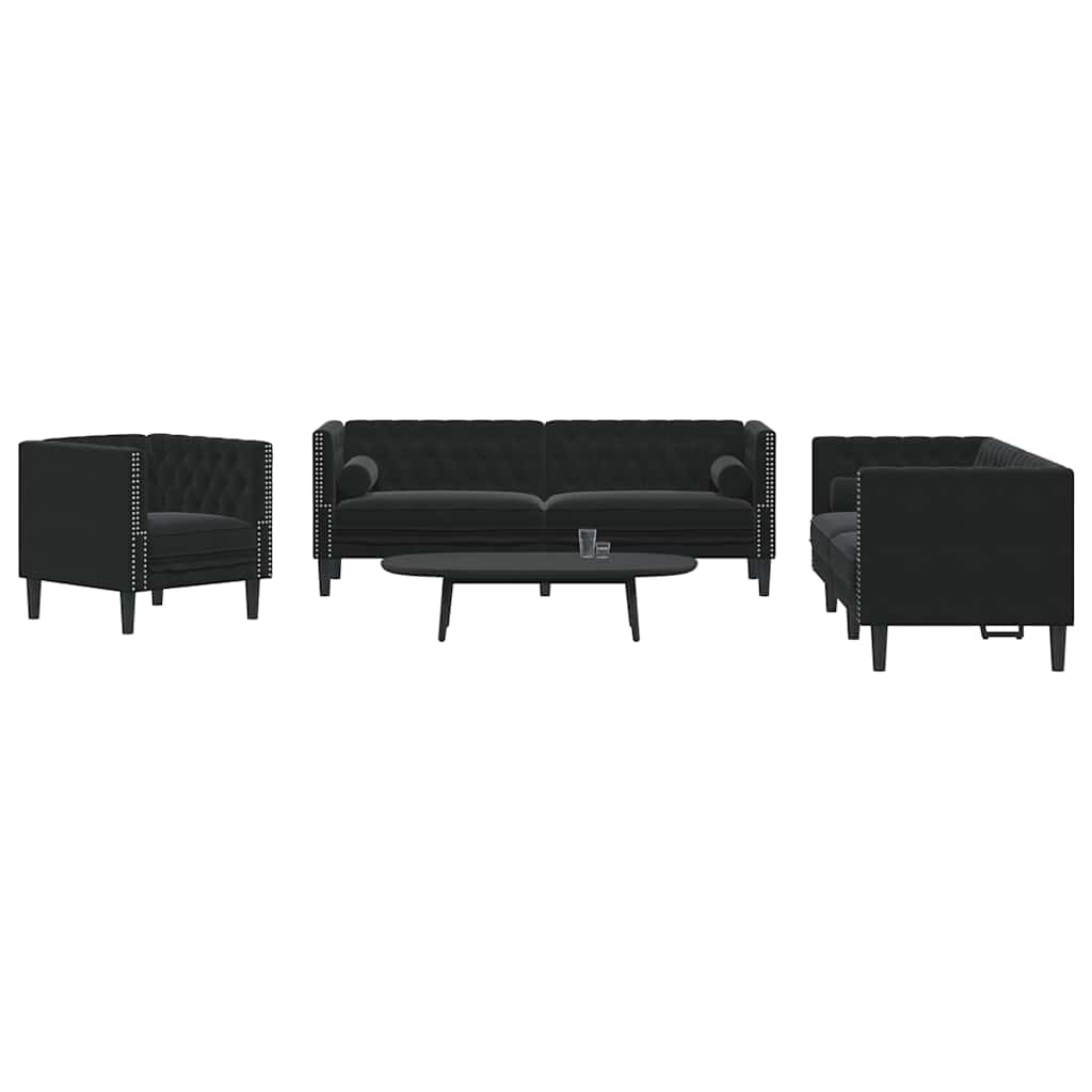3-personers Chesterfield-sofast med puder fljl sort