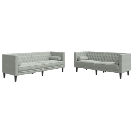 2-personers Chesterfield-sofasæt med puder fløjl lysegrå