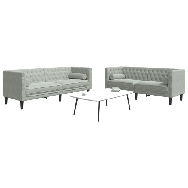 2-personers Chesterfield-sofasæt med puder fløjl lysegrå