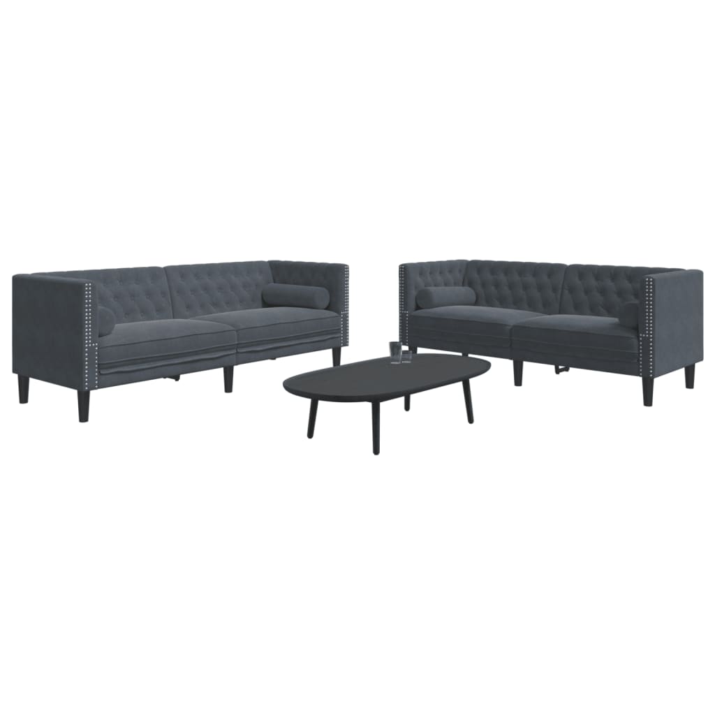 2-personers Chesterfield-sofast med puder fljl mrkegr