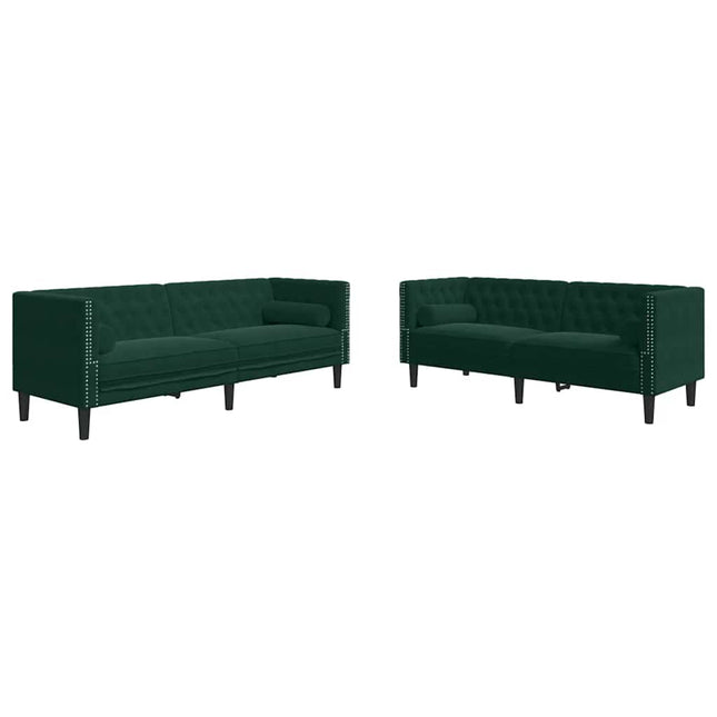 2-personers Chesterfield-sofasæt med puder fløjl mørkegrøn