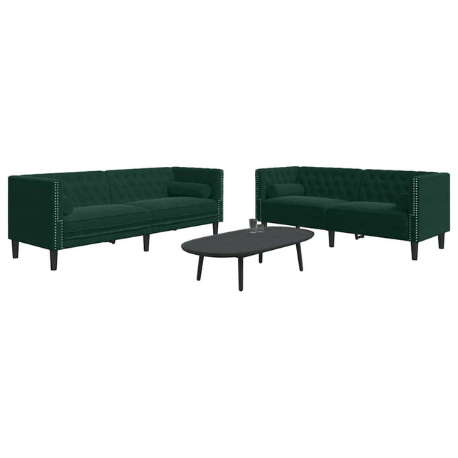 2-personers Chesterfield-sofasæt med puder fløjl mørkegrøn