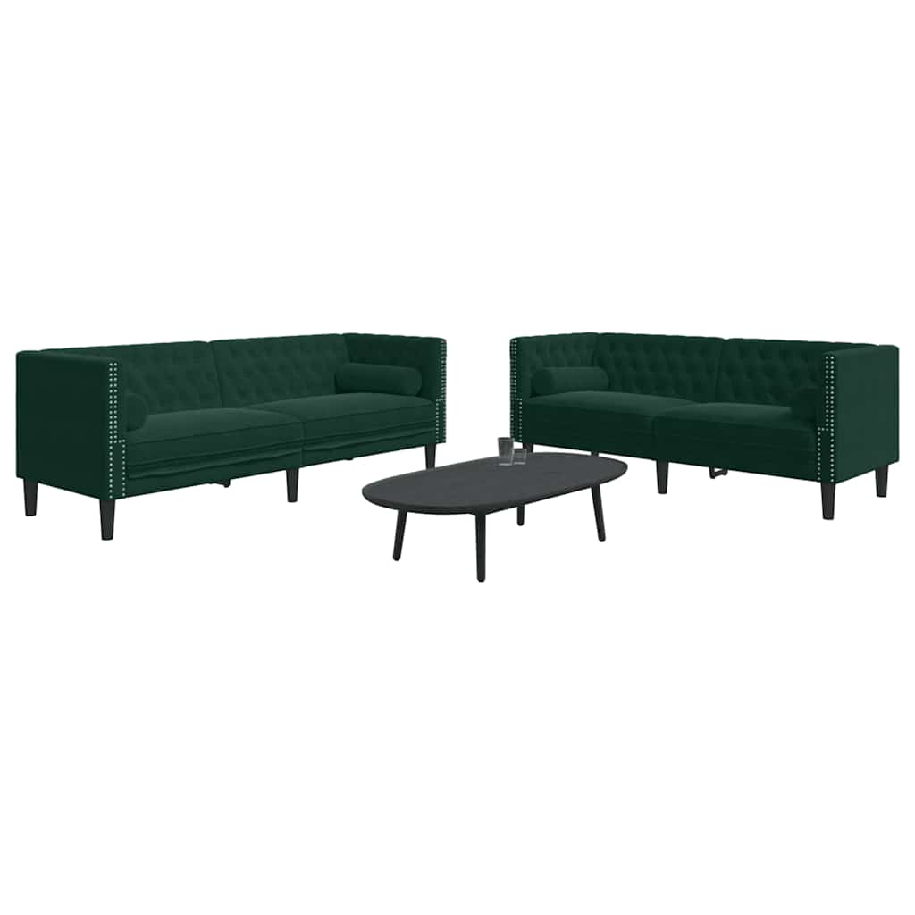 2-personers Chesterfield-sofast med puder fljl mrkegrn