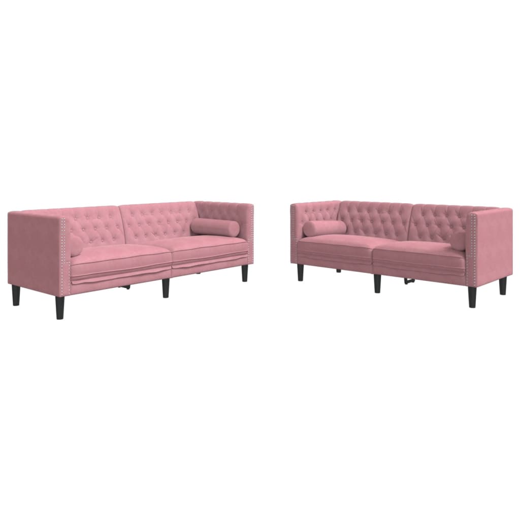 2-personers Chesterfield-sofasæt med puder fløjl pink