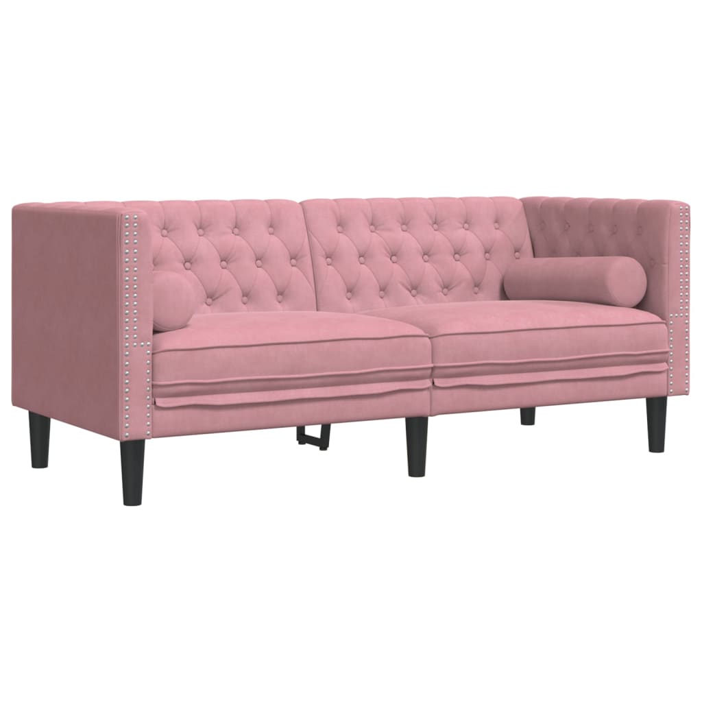 2-personers Chesterfield-sofasæt med puder fløjl pink