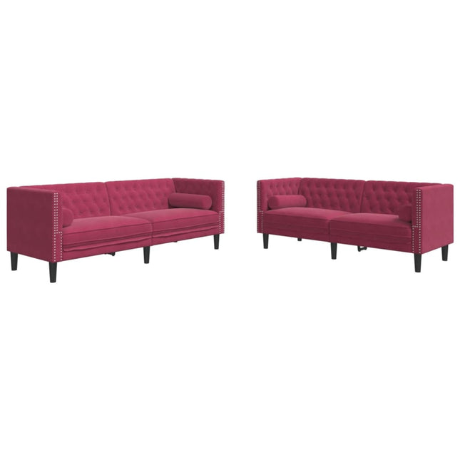 2-personers Chesterfield-sofasæt med puder fløjl vinrød