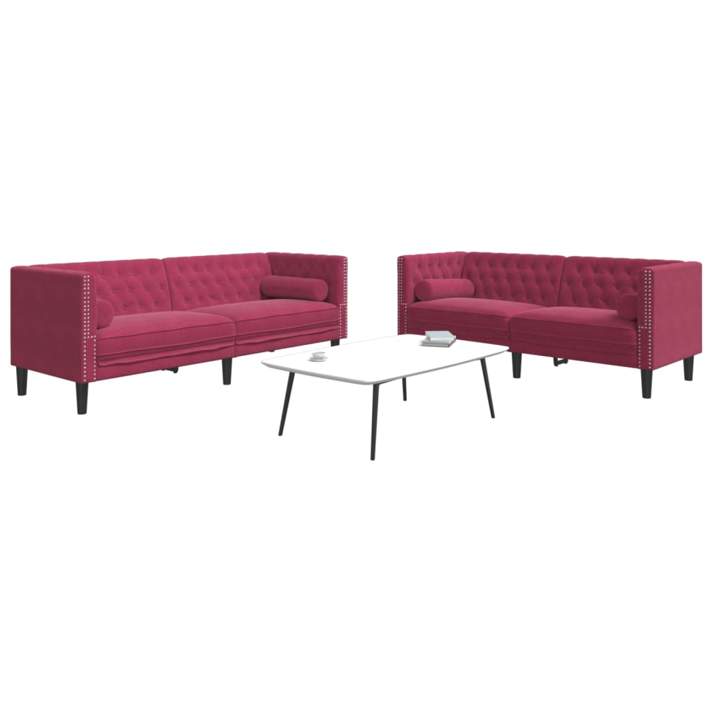 2-personers Chesterfield-sofast med puder fljl vinrd