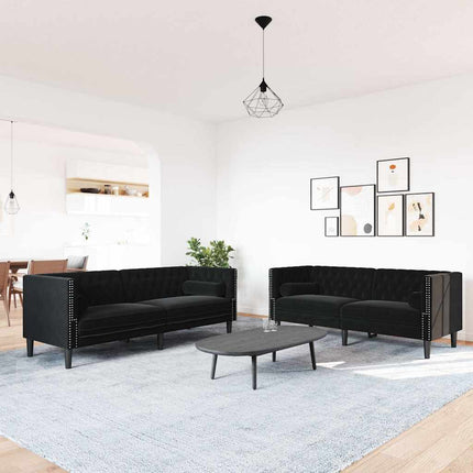2-personers Chesterfield-sofasæt med puder fløjl sort