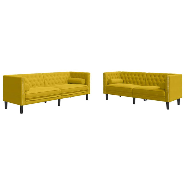 2-personers Chesterfield-sofasæt med puder fløjl gul