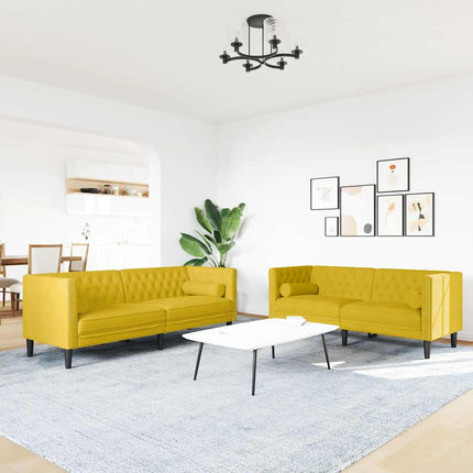 2-personers Chesterfield-sofasæt med puder fløjl gul