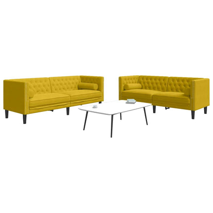 2-personers Chesterfield-sofasæt med puder fløjl gul