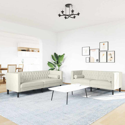 2-personers Chesterfield-sofasæt med puder fløjl cremefarvet