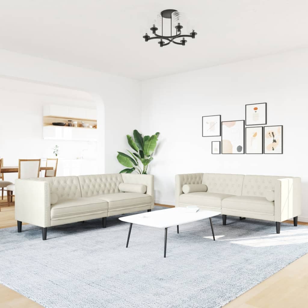 2-personers Chesterfield-sofasæt med puder fløjl cremefarvet