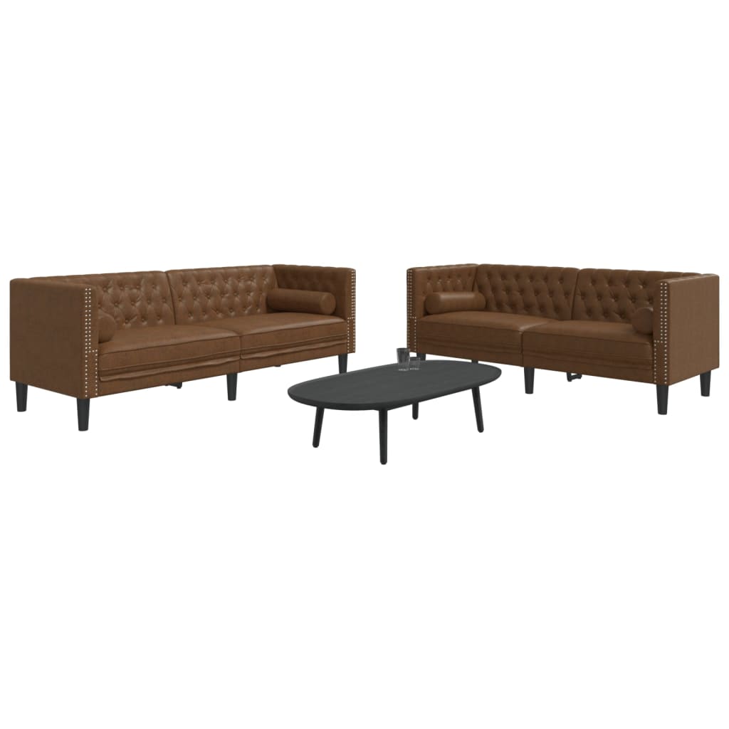 2-personers Chesterfield-sofast m. puder imiteret ruskind brun