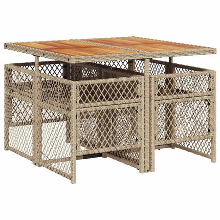 spisebordssæt til haven 5 dele med hynder polyrattan beige