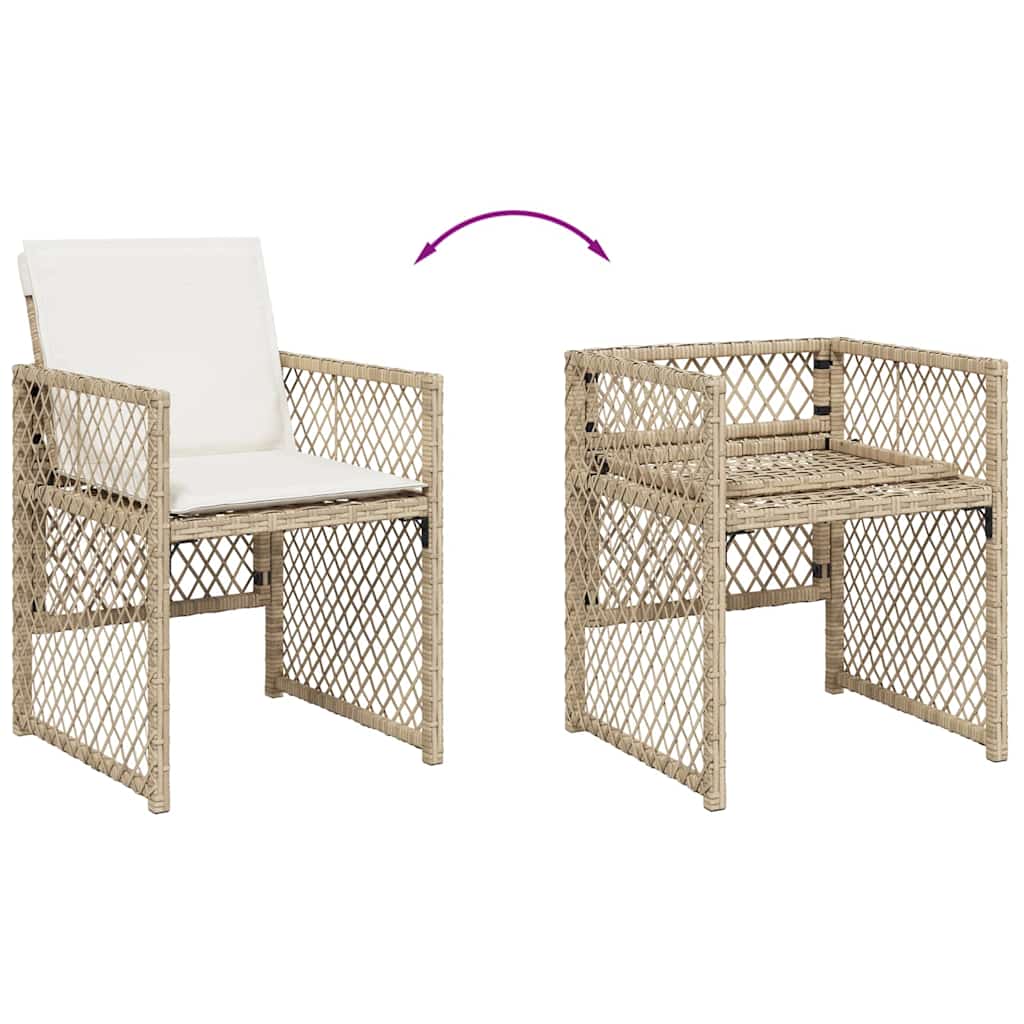 spisebordssæt til haven 7 dele med hynder polyrattan beige