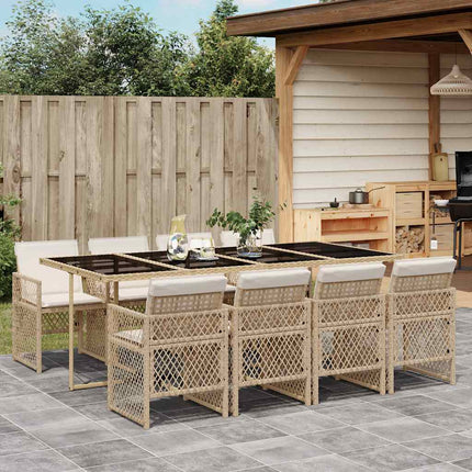 spisebordssæt til haven 9 dele med hynder polyrattan beige