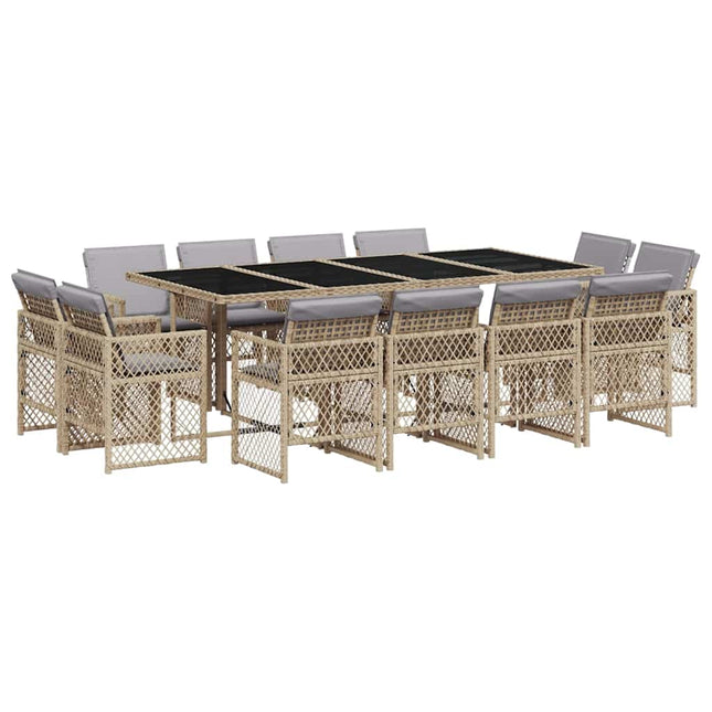 spisebordssæt til haven 13 dele med hynder polyrattan beige