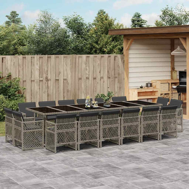 spisebordssæt til haven 17 dele med hynder polyrattan grå