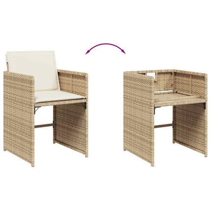 spisebordssæt til haven 5 dele med hynder polyrattan beige