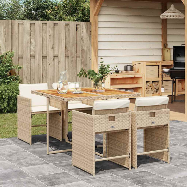 spisebordssæt til haven 5 dele med hynder polyrattan beige