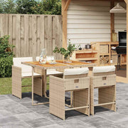 spisebordssæt til haven 5 dele med hynder polyrattan beige