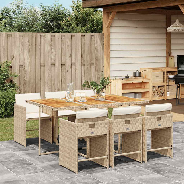 spisebordssæt til haven 7 dele med hynder polyrattan beige
