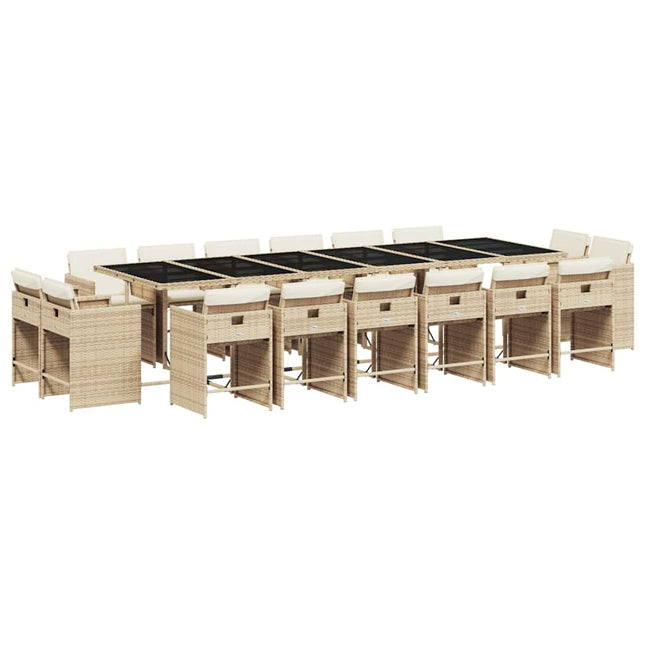 spisebordssæt til haven 17 dele med hynder polyrattan beige
