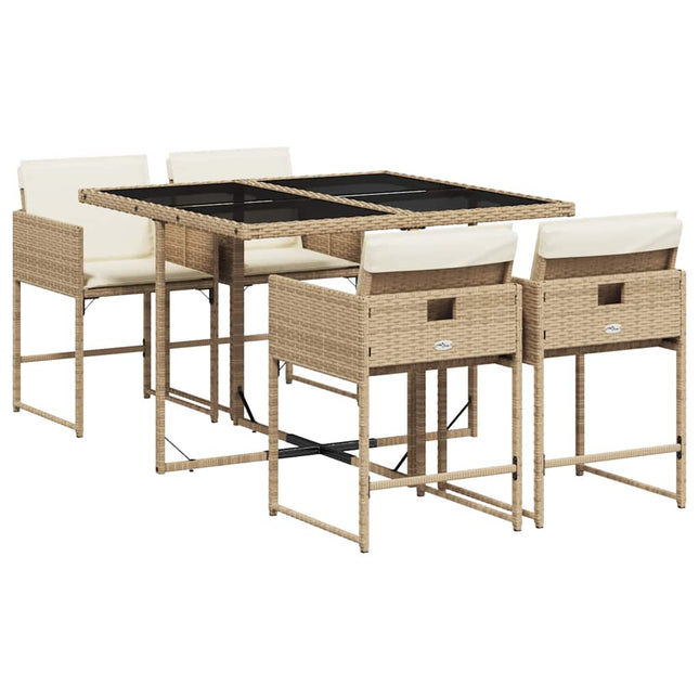 spisebordssæt til haven 5 dele med hynder polyrattan beige
