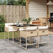 spisebordssæt til haven 5 dele med hynder polyrattan beige
