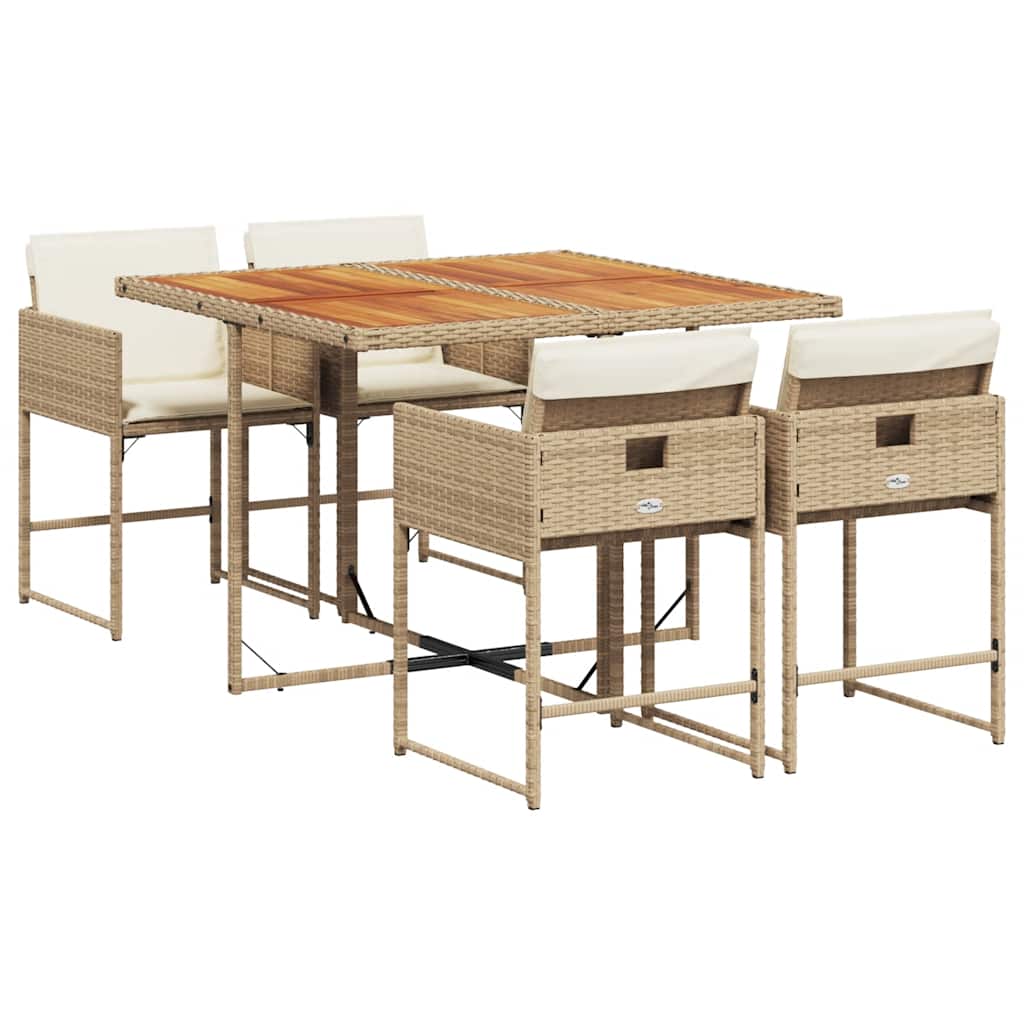 spisebordssæt til haven 5 dele med hynder polyrattan beige