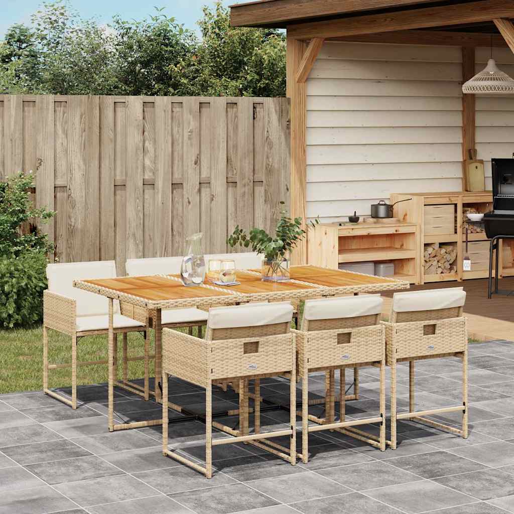 spisebordssæt til haven 7 dele med hynder polyrattan beige