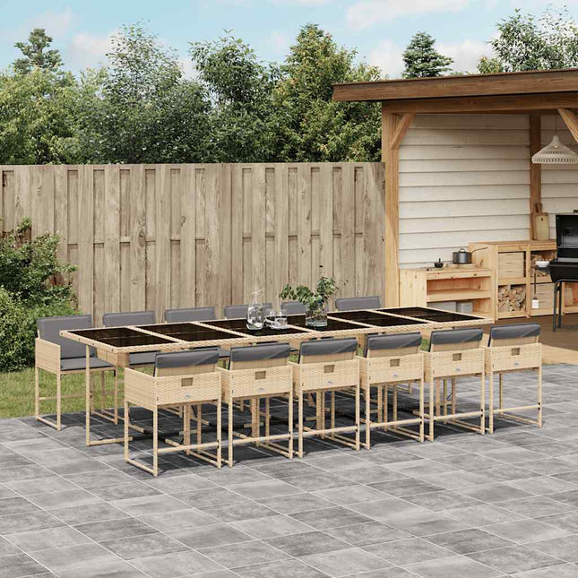 spisebordssæt til haven 13 dele med hynder polyrattan beige