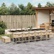 spisebordssæt til haven 17 dele med hynder polyrattan beige