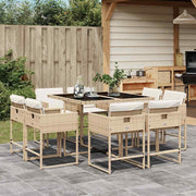 spisebordssæt til haven 9 dele med hynder polyrattan beige