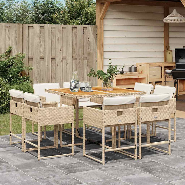 spisebordssæt til haven 9 dele med hynder polyrattan beige