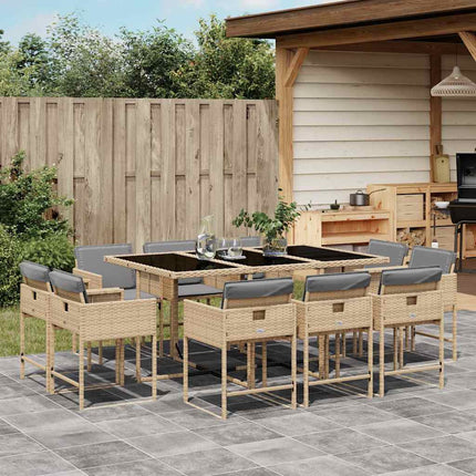 spisebordssæt til haven 11 dele med hynder polyrattan beige