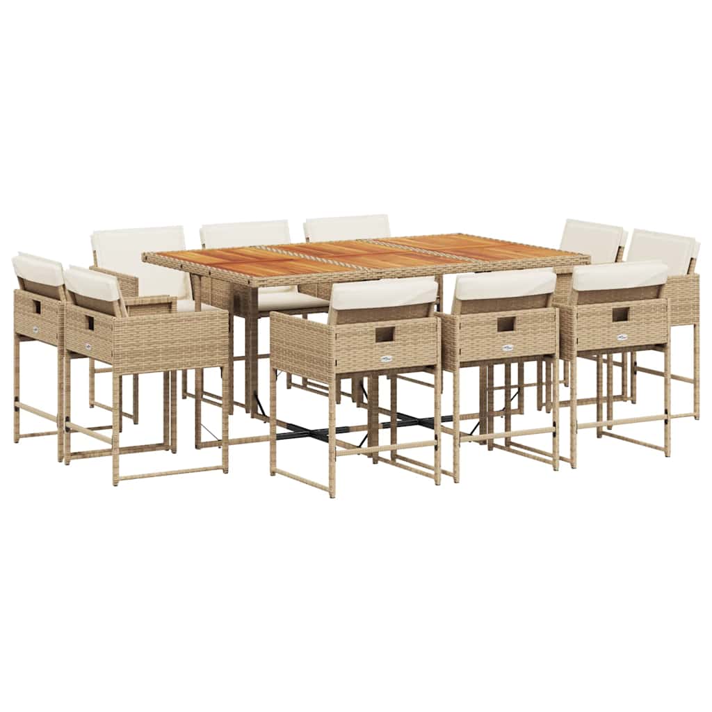 spisebordssæt til haven 11 dele med hynder polyrattan beige