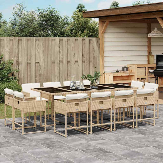 spisebordssæt til haven 13 dele med hynder polyrattan beige