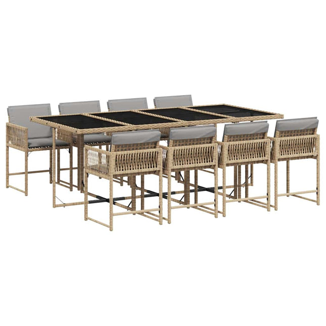 spisebordssæt til haven 9 dele med hynder polyrattan beige