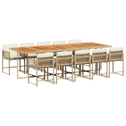 spisebordssæt til haven 11 dele med hynder polyrattan beige