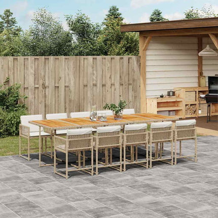 spisebordssæt til haven 11 dele med hynder polyrattan beige