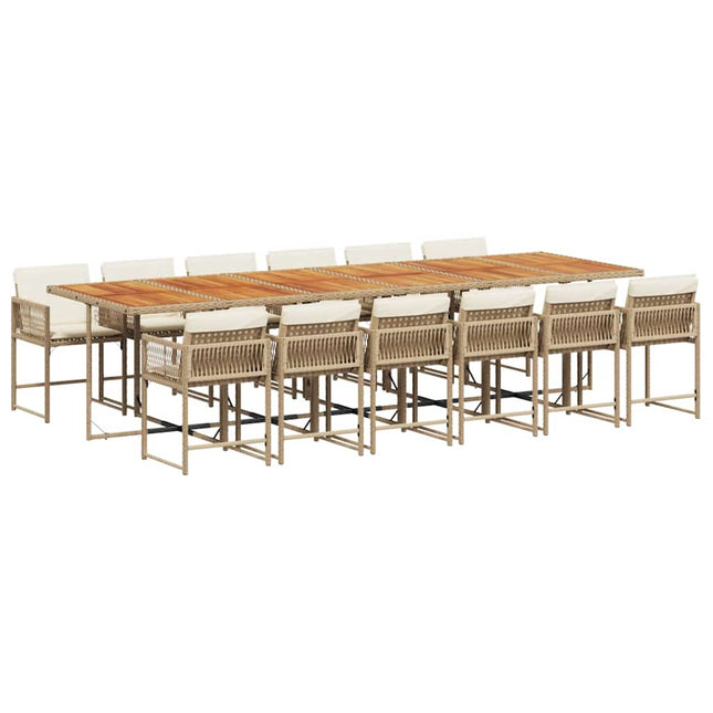 spisebordssæt til haven 13 dele med hynder polyrattan beige